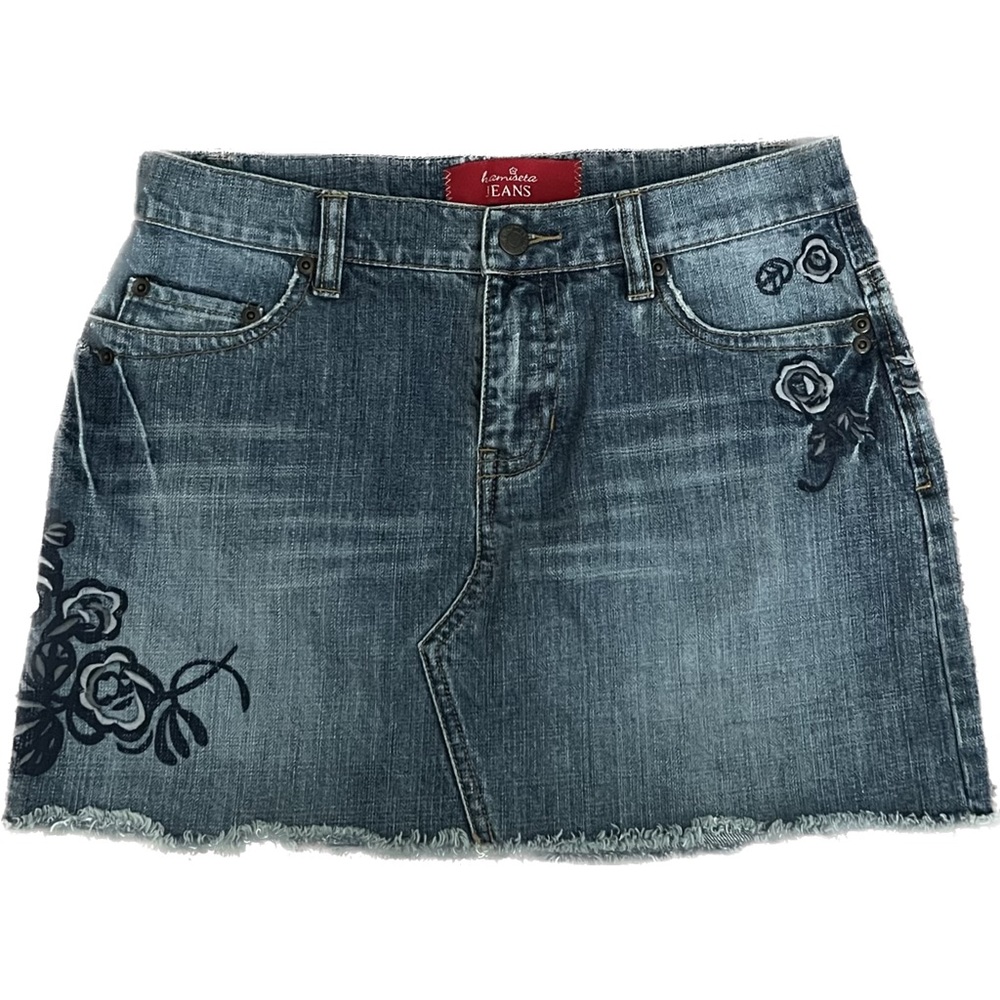 vintage hamiseta jeans denim mini skirt with floral pattern!